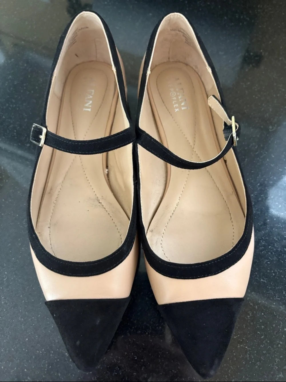 Alfani Two-Tone Black and Nude Pointed Mary Jane Flats